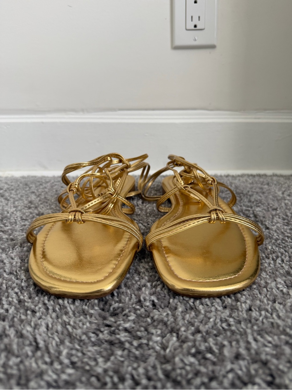 Metallic Gold Strappy Women's Sandals - Size 10